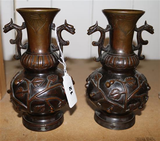 Pair Oriental bronze vases(-)